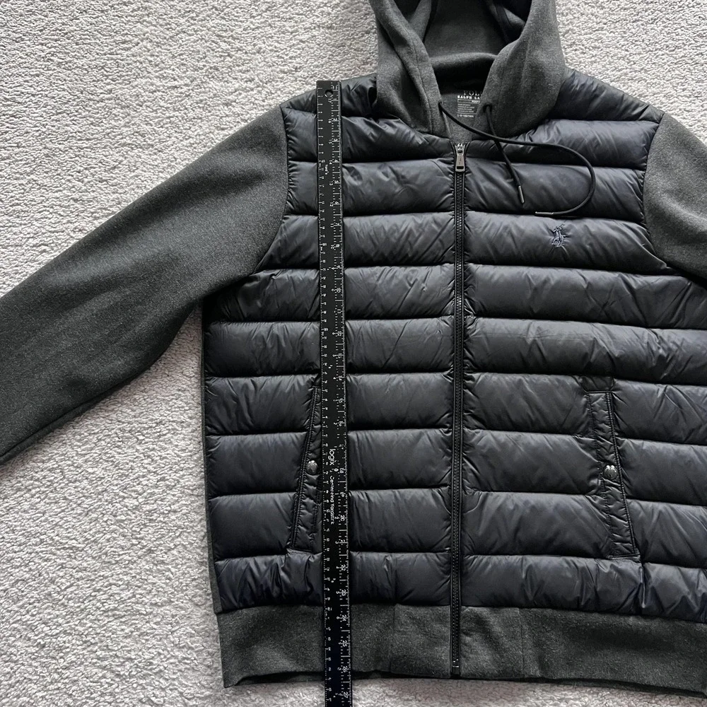 Polo Ralph Lauren Performance Puffer Jacket Mens L Black Hooded Down Hybrid